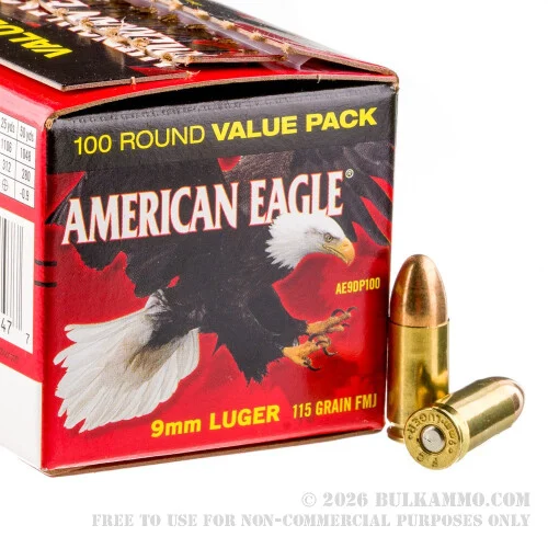500Rounds of 9mm Ammo by Federal American Eagle - 115gr FMJ
