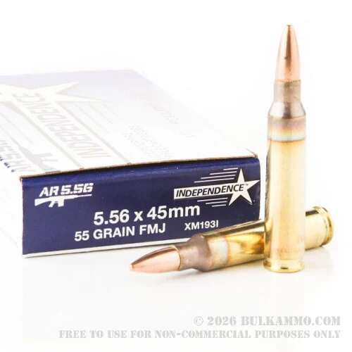500Rounds of 5.56x45 Ammo by Independence - 55gr FMJBT