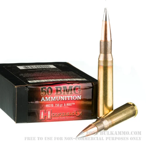 10 Rounds of .50 BMG Ammo by Hornady Match - 750gr A-Tip Match
