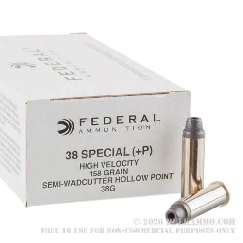 50 Rounds of .38 Spl +P Ammo by Federal - 158gr LSWCHP