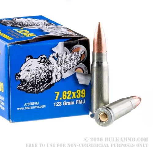 500Rounds of 7.62x39mm Ammo by Silver Bear - 123gr FMJ
