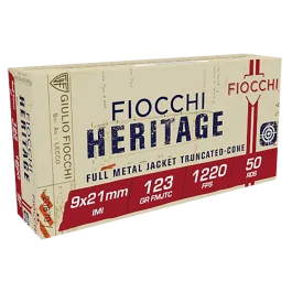 Fiocchi Heritage 9x21mm IMI 123 Gr FMJ Truncated Cone Ammo