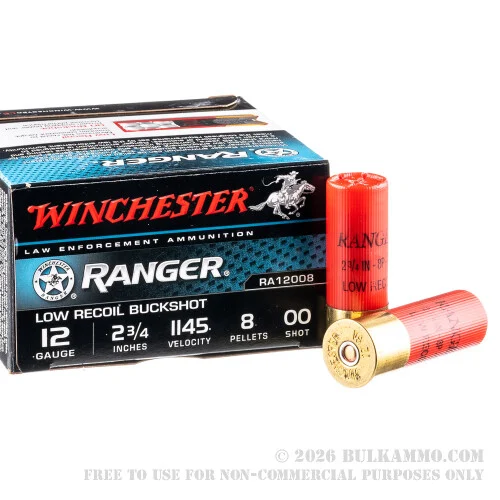 25 Rounds of 12ga Ammo by Winchester -00 Buck 8 Pellets Low Recoil