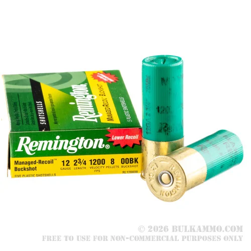 100 Rounds of 12ga Ammo by Remington Managed Recoil -00 Buck