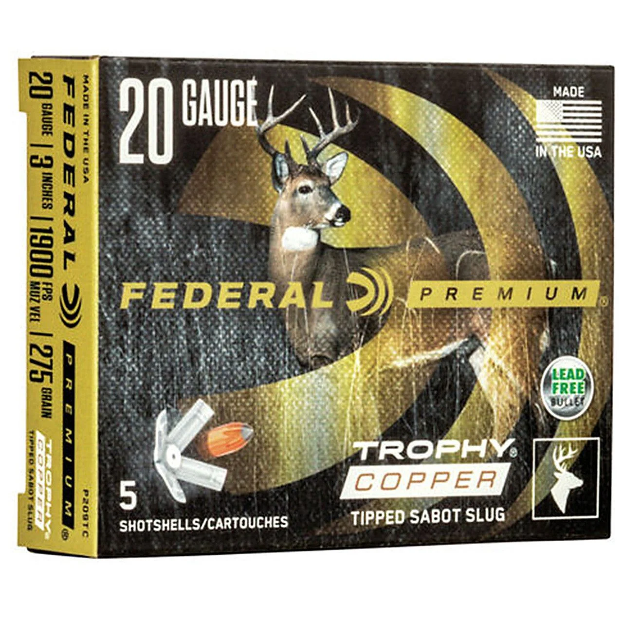 Federal P209TC Premium Vital-Shok 20 Gauge 3" 5/8 oz Sabot Slug Shot Shotgun Ammo - 5 Rounds - P209TC