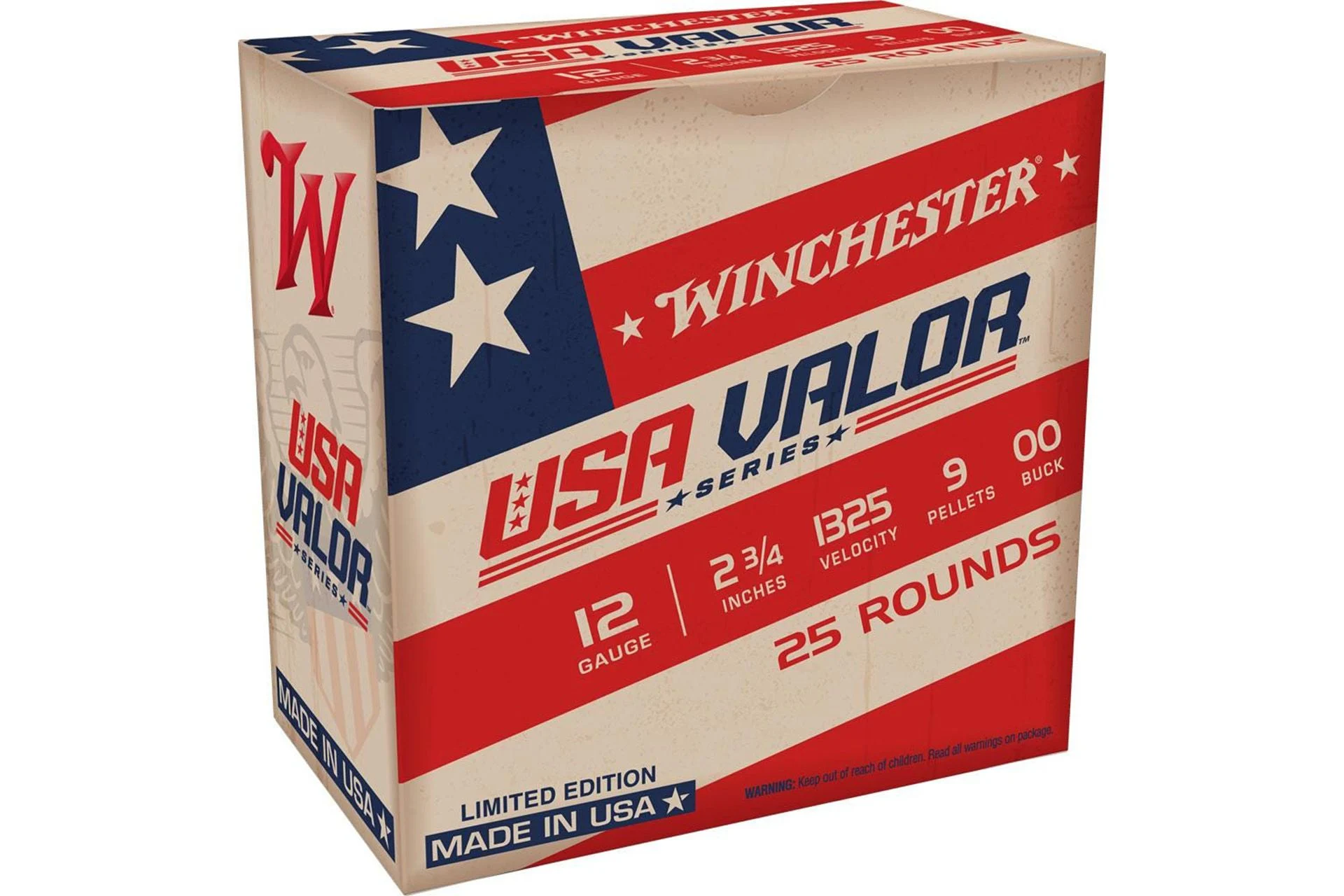 Winchester Ammunition USA Valor 12 Gauge 2.75" 00 Buck Buckshot Limited Edition Shotgun Ammo - 25 Rounds - WINCUSA1200VP