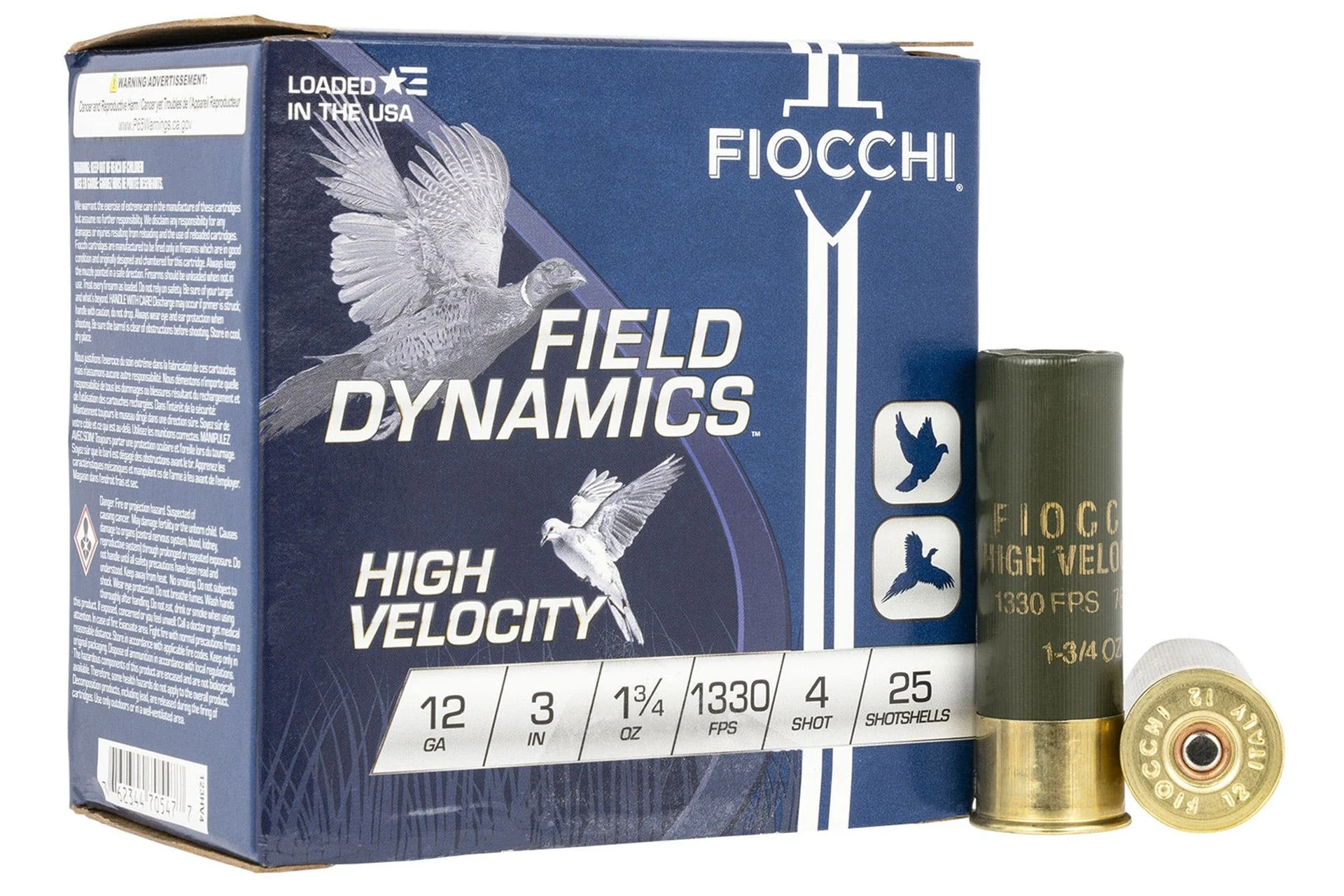 Fiocchi 123HV4 Field Dynamics High Velocity 12 Gauge 3" 1 3/4 oz 4 Shot Shotgun Ammo - 25 Rounds - 123HV4