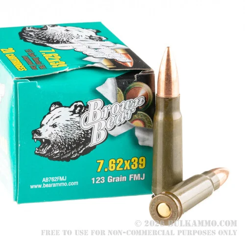 20 Rounds of 7.62x39mm Ammo by Brown Bear - 123gr FMJ