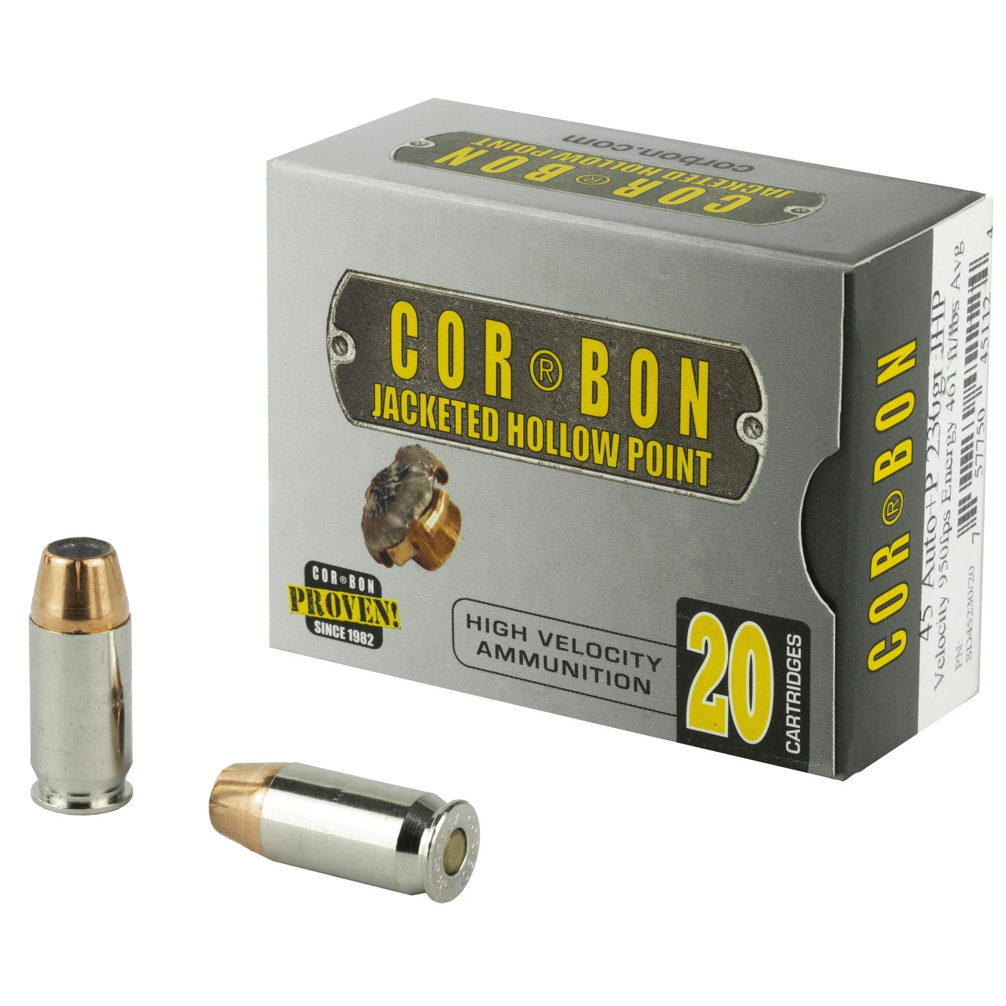 CorBon 45230 Self Defense 45ACP 230 Gr Ammo Jacketed Hollow Point +P Handgun Ammo - 20 Rounds - COR45230