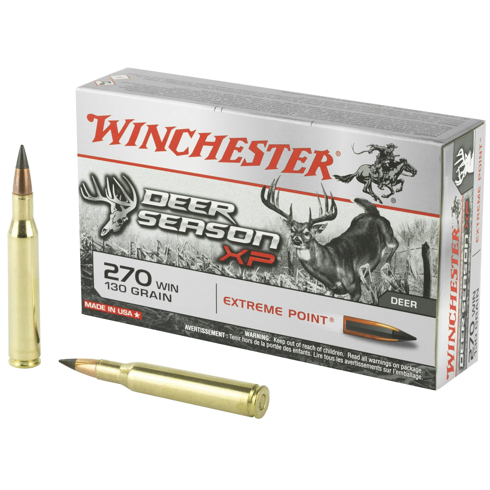 Winchester X270DS Deer Season 270 Win 130 Gr Ammo Extreme Point Polymer Tip Rifle Ammo - 20 Rounds - WNX270DS
