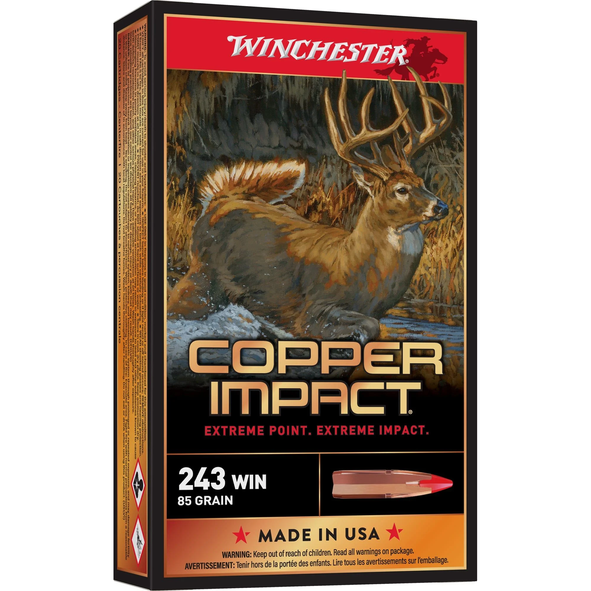 Winchester Ammo X243CLF Copper Impact 243 Win 85 gr Extreme Point Copper Rifle Ammo - 20 Rounds - WNX243CLF