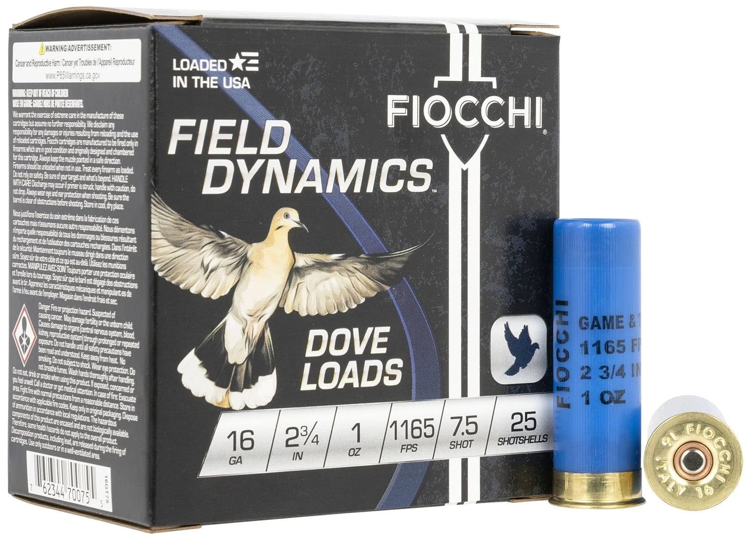 Fiocchi 16GT75 Field Dynamics Dove & Quail 16 Gauge 2.75" 1 oz 1165 fps 7.5 Shot Shotgun Ammo - 25 Rounds - 116605