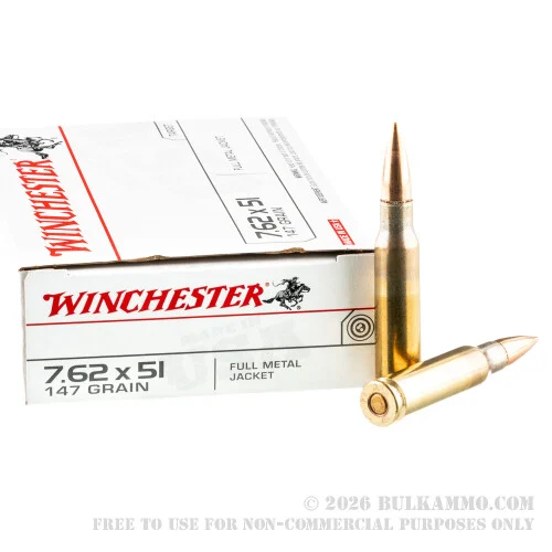 200 Rounds of 7.62x51mm Ammo by Winchester - 147gr FMJ