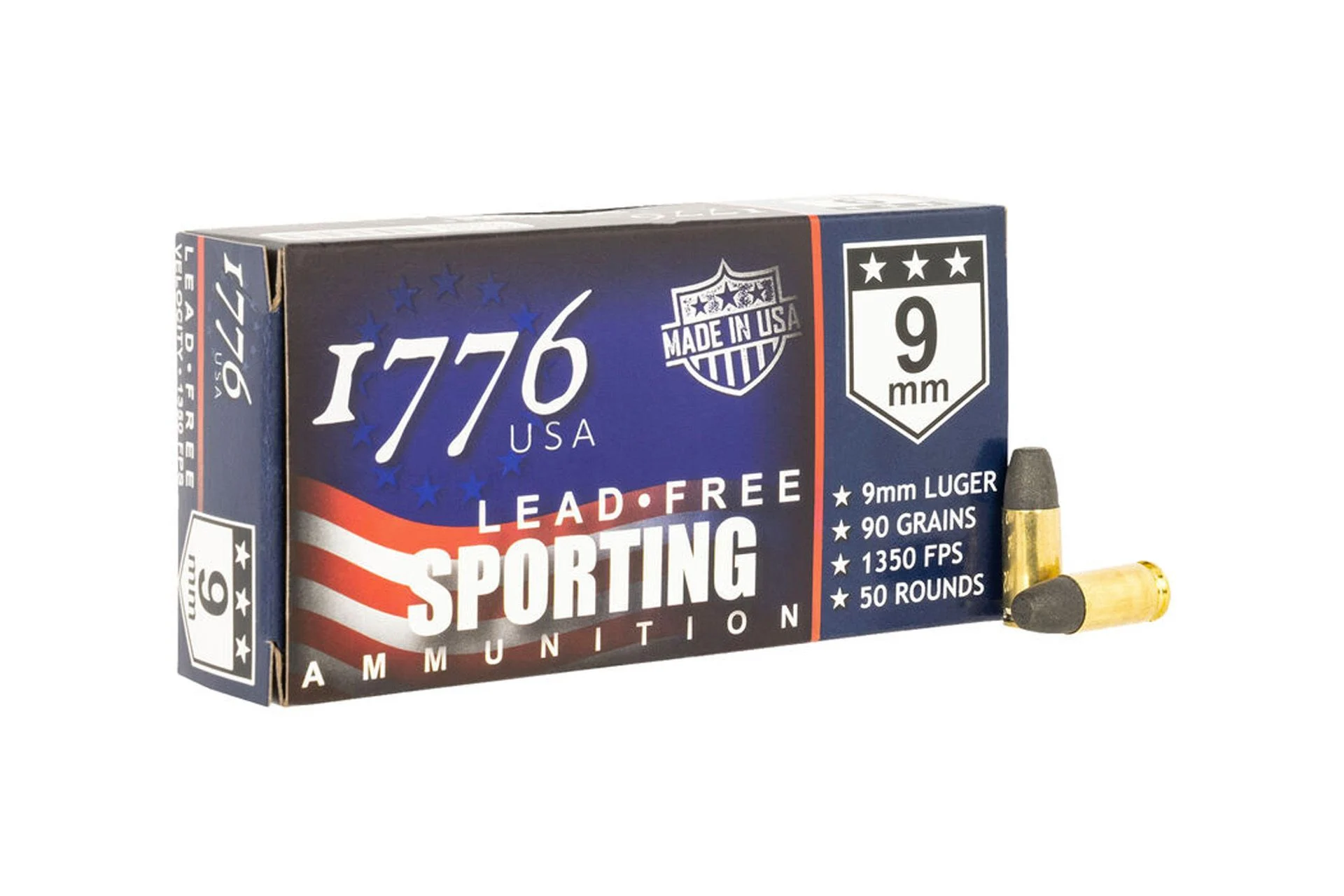 1776 USA 1776009090 9mm Luger Ammo 90 Grain Lead-Free Handgun Ammo - 50 Rounds - 148355