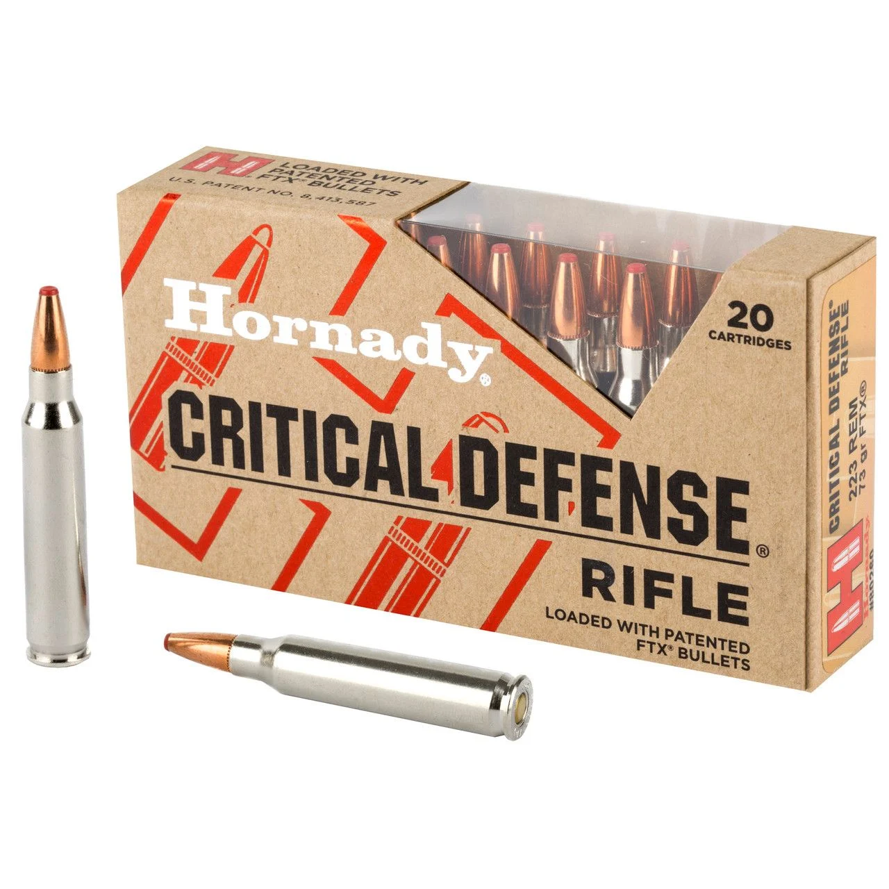 Hornady 80260 Critical Defense 223 Rem 73 gr 2790 fps Flex Tip eXpanding (FTX) Rifle Ammo - 20 Rounds