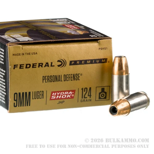 500Rounds of 9mm Ammo by Federal - 124gr JHP
