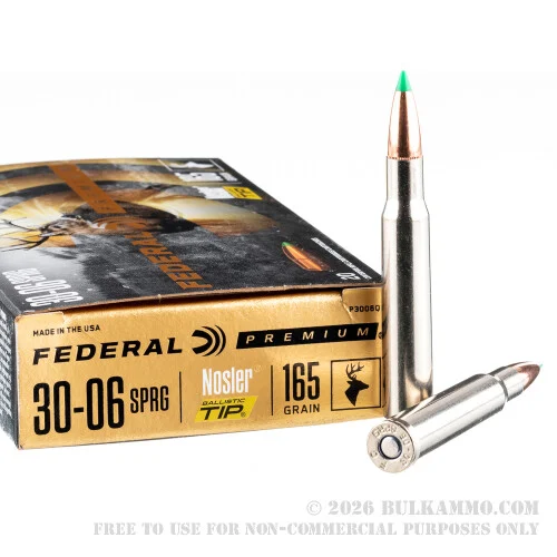 20 Rounds of 30-06 Springfield Ammo by Federal Vital-Shok - 165gr Nosler Ballistic Tip