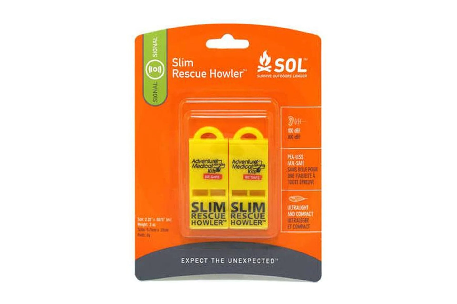 Survive Outdoors Longer 0140-0010 SOL Slim Rescue Howler Whistle - 2 Pack - 0140-0010