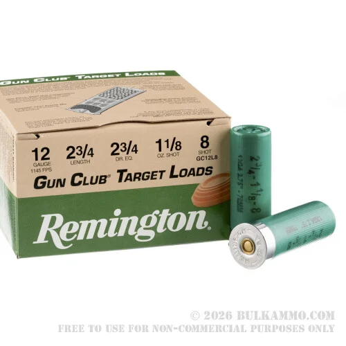 250 Rounds of 12ga Ammo by Remington Gun Club - 1 1/8 ounce #8 shot