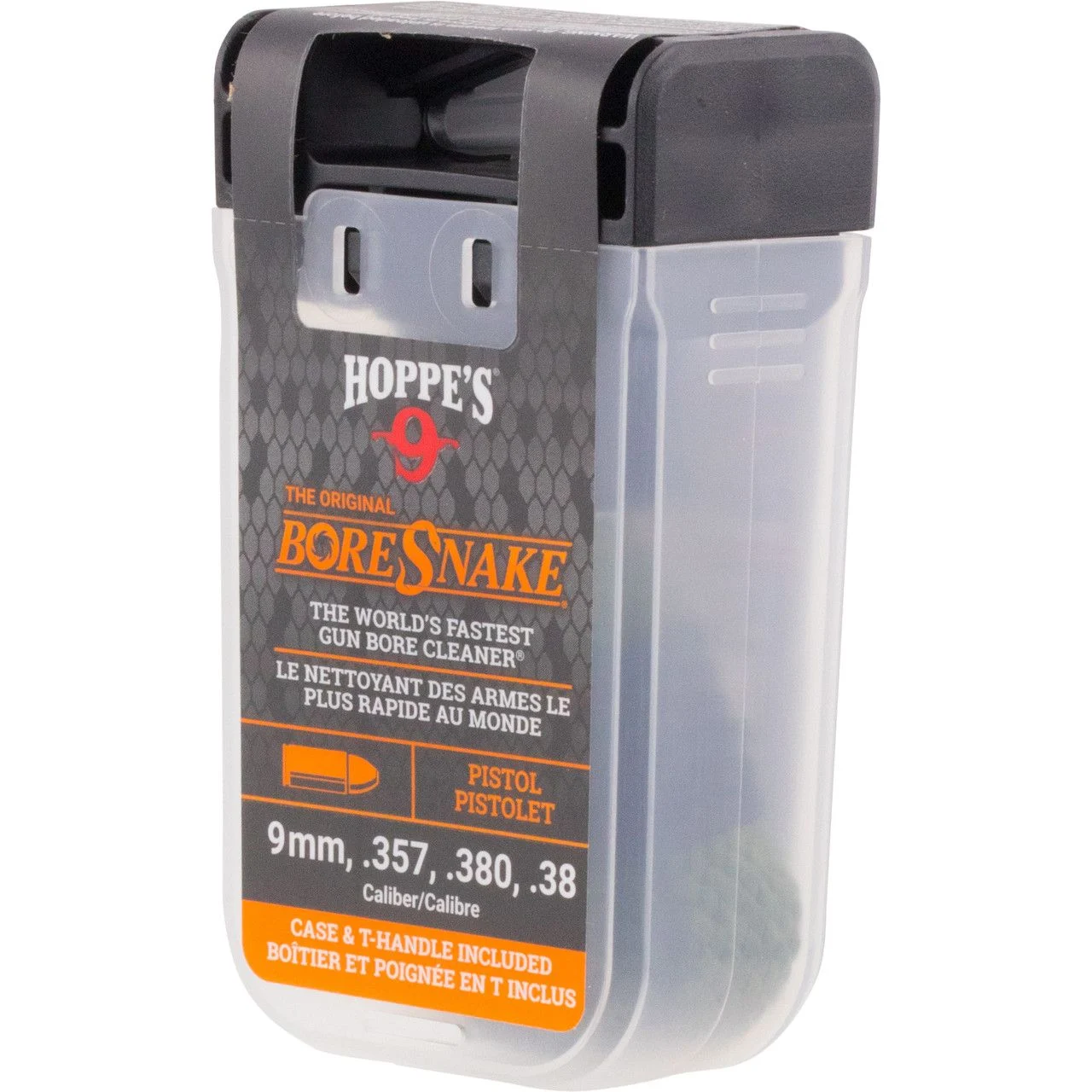 Hoppes BoreSnake Den with Case & T-Handle - Pistol & Revolver .9mm/.357/.380/.38 Caliber - 24002D