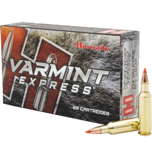 Hornady Varmint Express 224 Valkyrie 60gr V-Max Polymer Tip 20rd box - Brass Casing