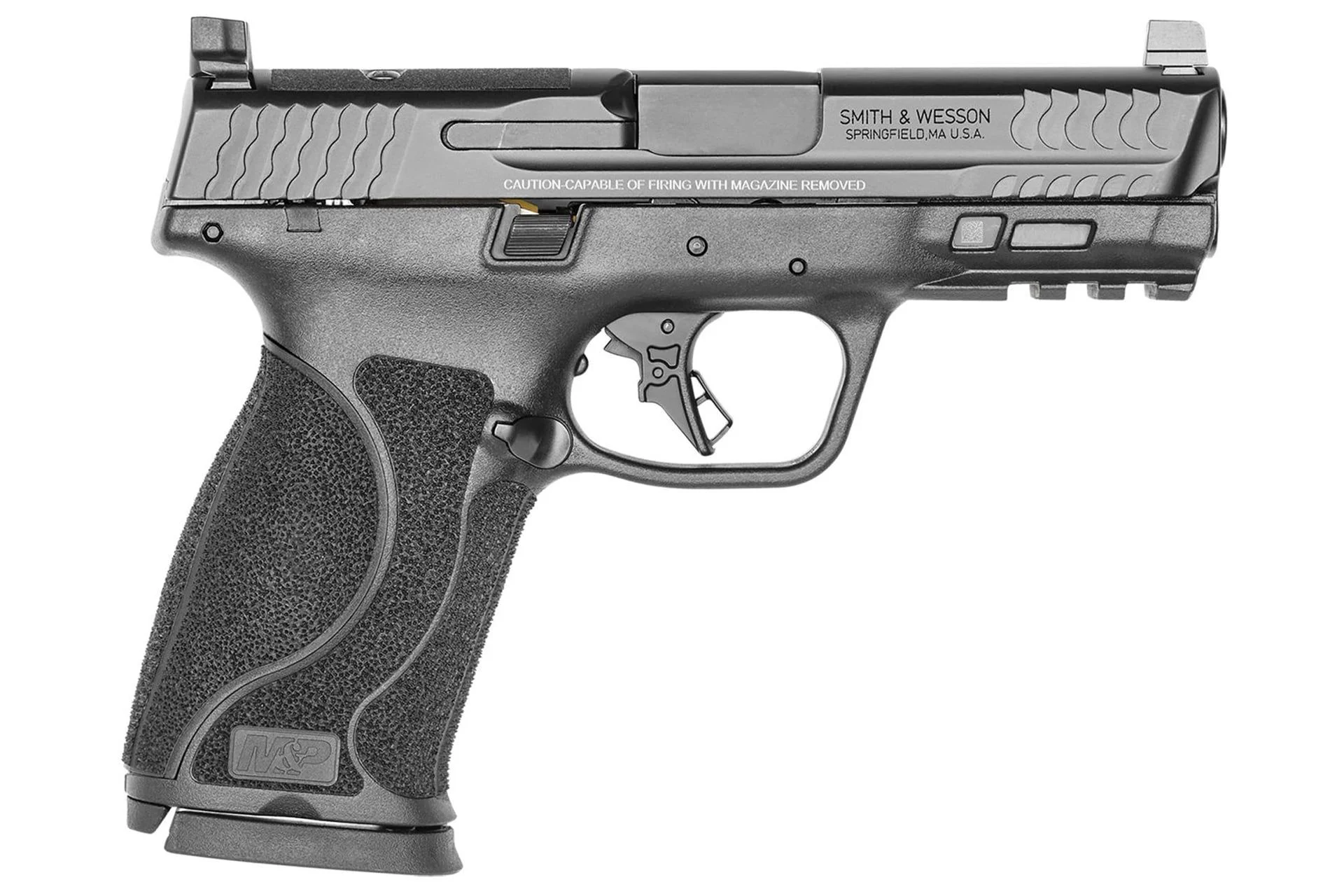 S&W M&P M2.0 4" Full Size 10mm Auto 15+1, Optic Cut/Serrated Stainless Steel Slide, Matte Black Polymer Frame w/Picatinny Rail - 13389