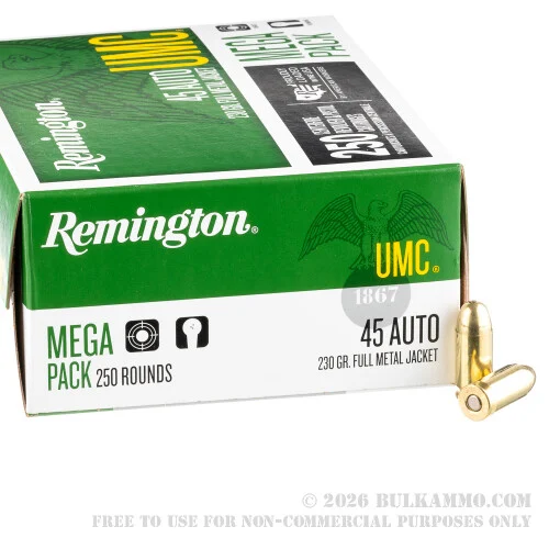 250 Rounds of .45 ACP Ammo by Remington - 230gr MC