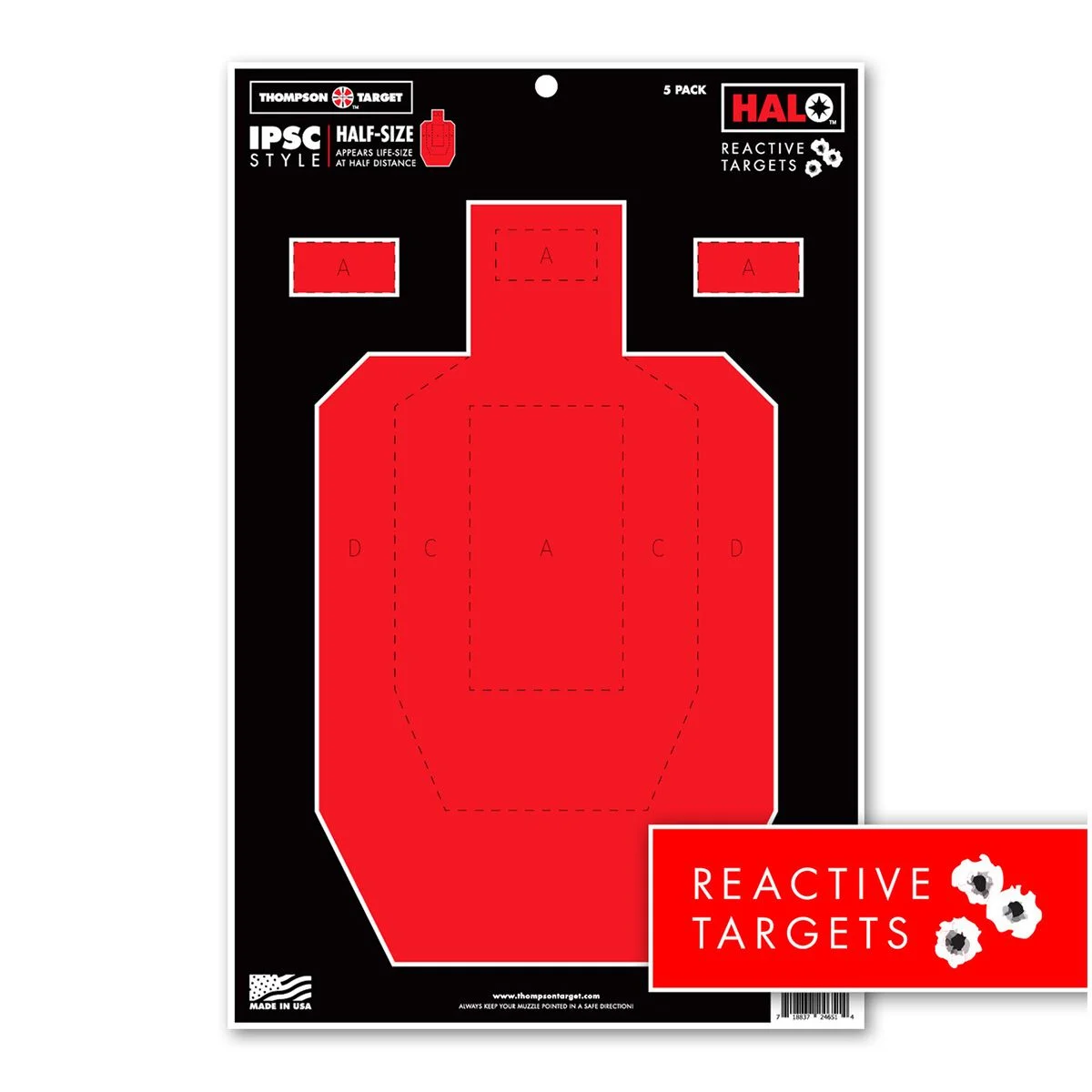 Thomspon HALO IPSC Style Half-Size Reactive Shooting Targets - 12.5"x19" - 5 Pack - 4651-5