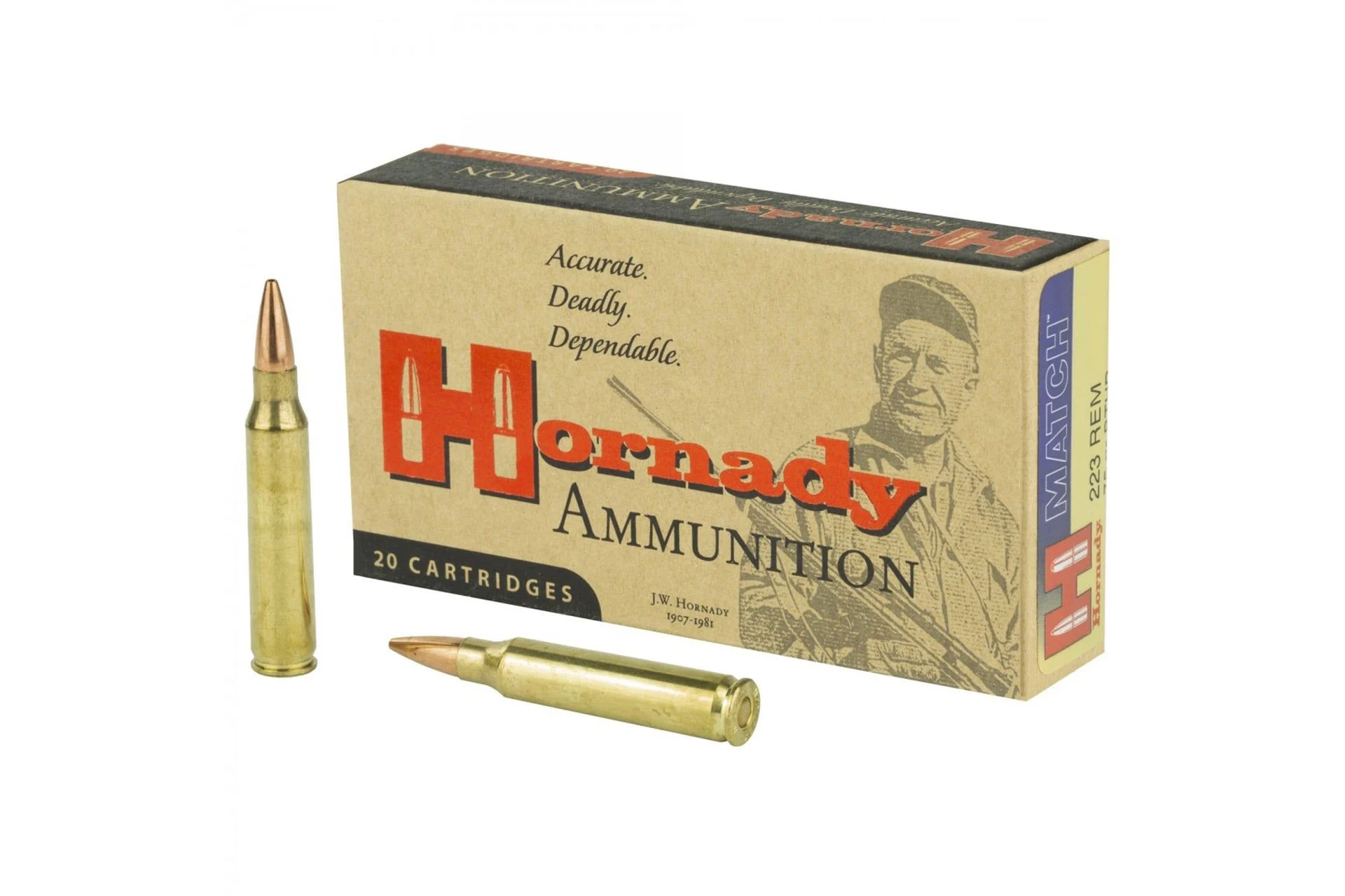 Hornady Match Boat Tail Hollow Point 223 Remington Ammo - Brass Casing Rifle Ammo - 20 Rounds - 8026