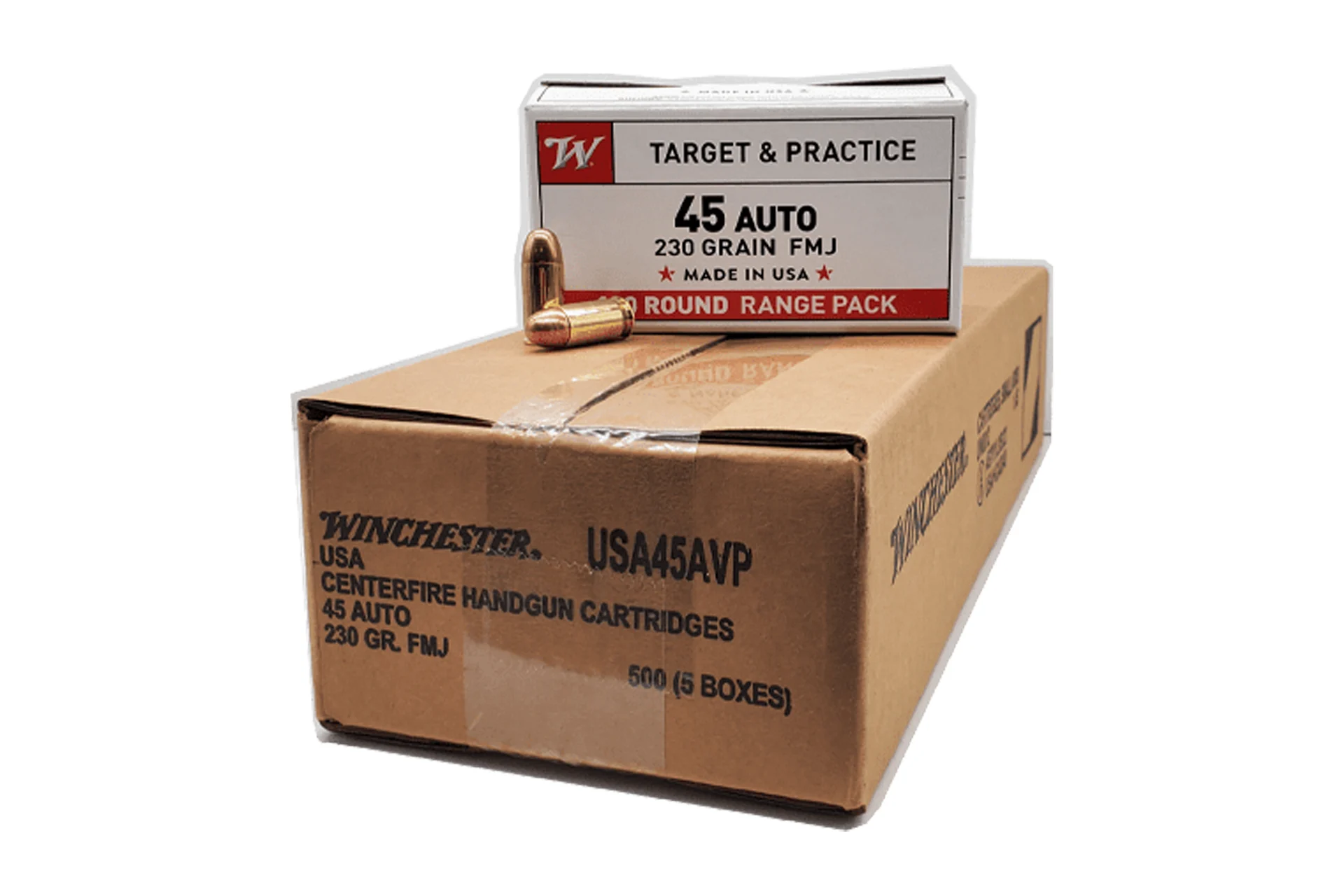 Winchester Ammunition USA 45ACP 230 Grain FMJ Handgun Ammo - 500 round case - USA45AVP