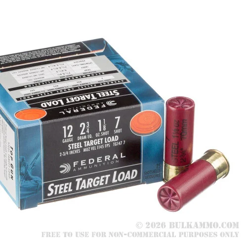 250 Rounds of 12ga Ammo by Federal - 1 1/8 ounce #7 Shot (Steel)