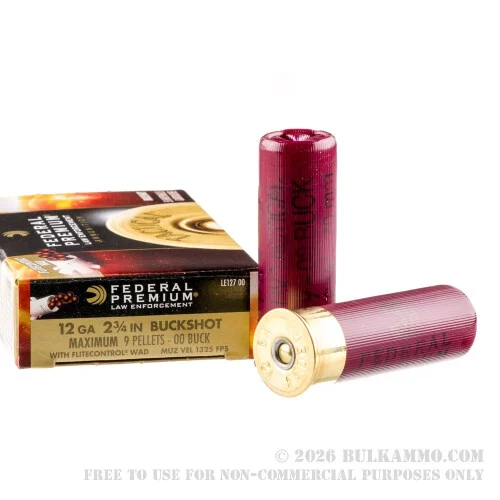 5 Rounds of 12ga Ammo by Federal LE Tactical -00 Buck