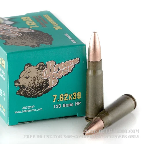 500Rounds of 7.62x39mm Ammo by Brown Bear - 123gr HP
