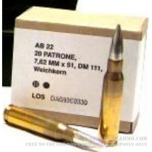 200 Rounds of .308 Win Ammo by DAG - 147gr FMJ