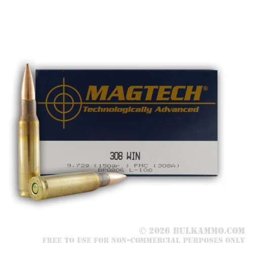 500Rounds of .308 Win Ammo by Magtech - 150gr FMJBT