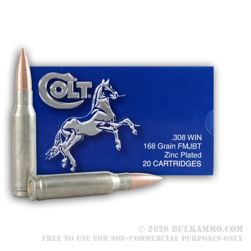 500 Rounds of .308 Win Ammo by Colt (Barnaul) - 168gr FMJBT