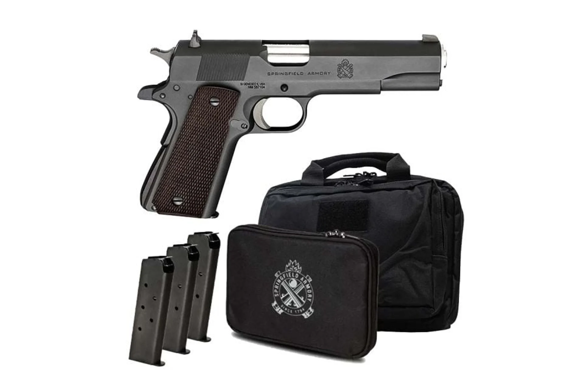 Springfield Armory 1911 Mil-Spec 5" 45 ACP 7Rd Full Size Semi-Auto Parkerized Pistol - Gear Pac w/ Range Bag & 3 Mags - Black - PBD9108L-PKG