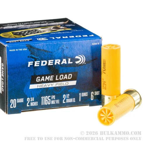 25 Rounds of 20ga Ammo by Federal -#6 shot