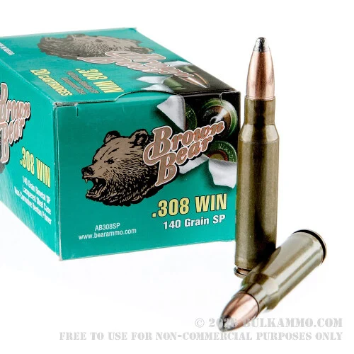 500Rounds of .308 Win Ammo by Brown Bear - 140gr SP