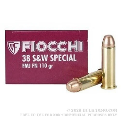 1000 Rounds of .38 Spl Ammo by Fiocchi - 110gr FMJFN