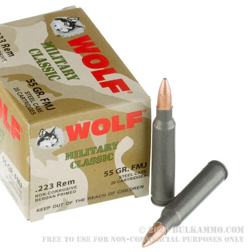 500 Rounds of .223 Ammo by Wolf WPA - 55gr FMJ