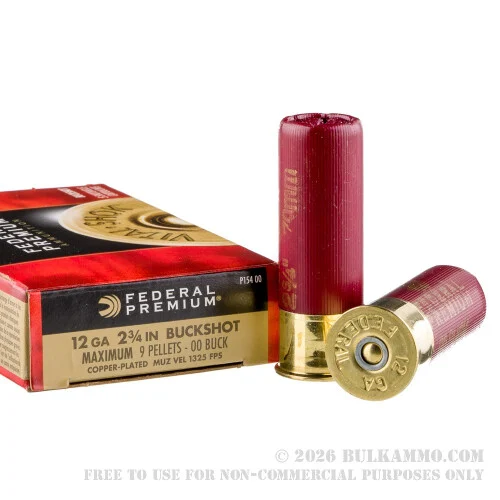 5 Rounds of 2-3/4" 12ga 00 Buck Ammo by Federal Vital-Shok -00 Buck