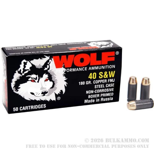 500Rounds of .40 S&W Ammo by Wolf - 180gr FMJ