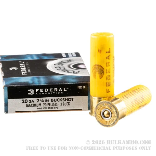 250 Rounds of 20ga Ammo by Federal -#3 Buck