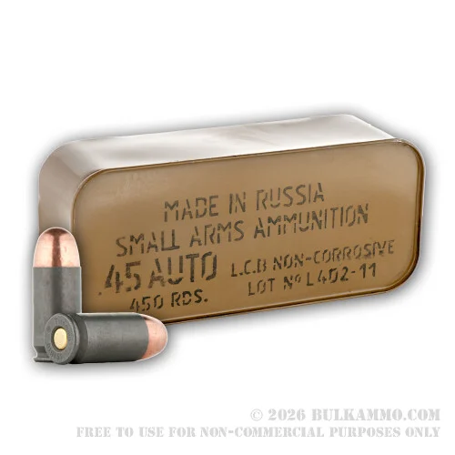 450 Rounds in Spam Can of .45 ACP Ammo by Tula - 230gr FMJ