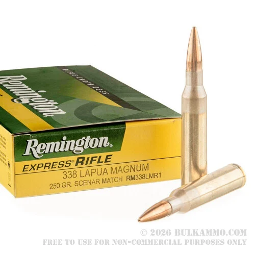 20 Rounds of .338 Lapua Ammo by Remington Express - 250gr HPBT Scenar Match