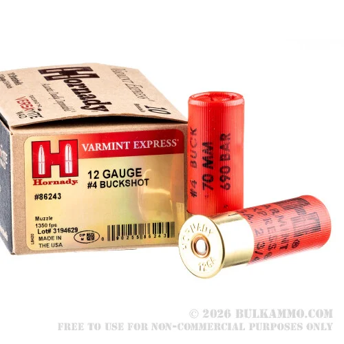 10 Rounds of 12ga Ammo by Hornady Varmint Express -#4 Buck