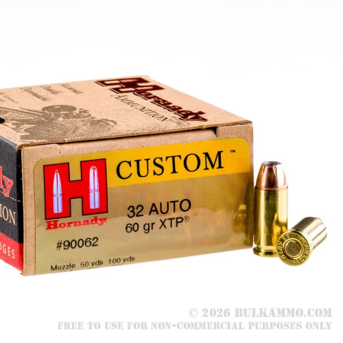 25 Rounds of .32 ACP Ammo by Hornady Custom - 60gr JHP XTP