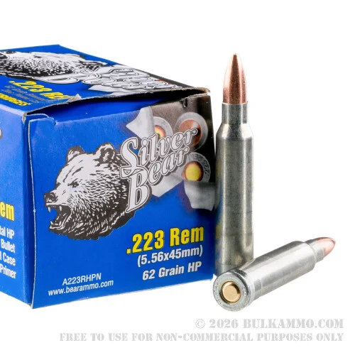 500Rounds of .223 Ammo by Silver Bear - 62gr HP
