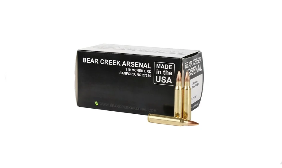 Bear Creek Arsenal | 5.56 FMJ Boat Tail Ammunition | 55 grain | 50 Rounds